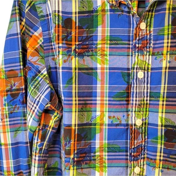 Ralph Lauren Blue Plaid Floral Button Down Shirt Size M - Picture 4 of 6